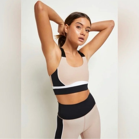 The All Fenix Ivy Beige Tuape Multi Color Block High-Impact Bra - Picture 1 of 4